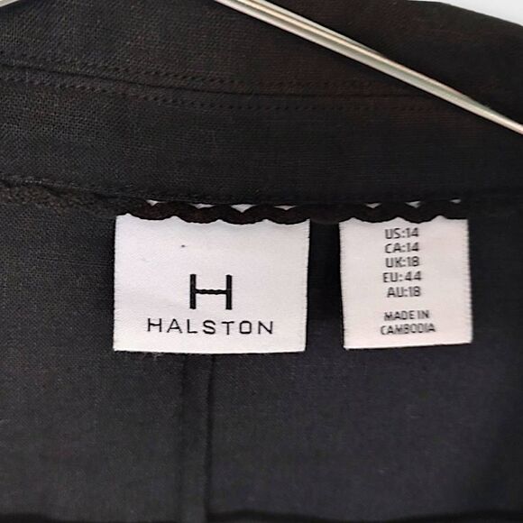 H by Halston Womens‎ Dress Sz 14 Black Linen Midi Shirt Short Sleeve Lagenlook - Picture 6 of 15